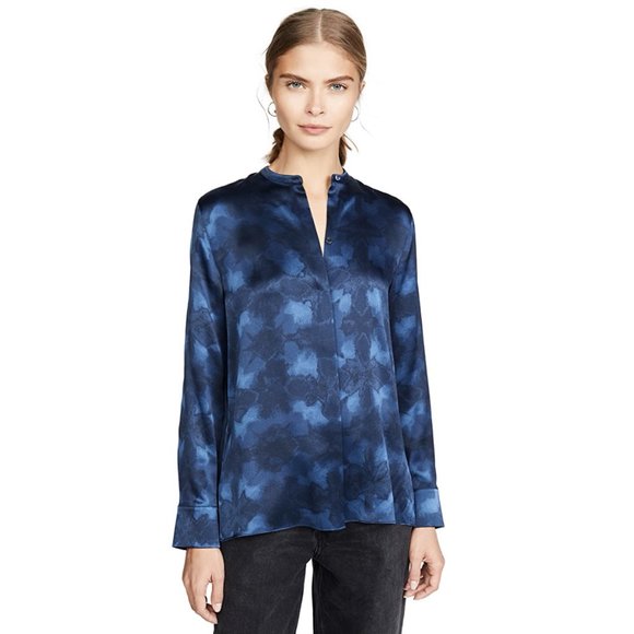 Vince Winter Tie Dye Silk Blouse Hydra Size 8 - Picture 2 of 10